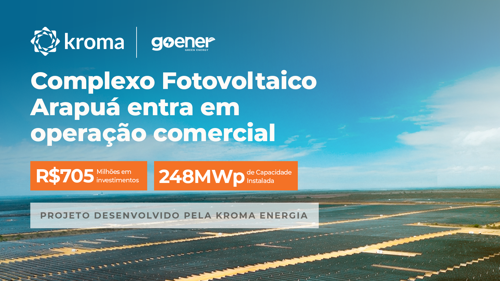 Complexo Fotovoltaico Arapuá entra em operação comercial nesta quarta-feira (18)